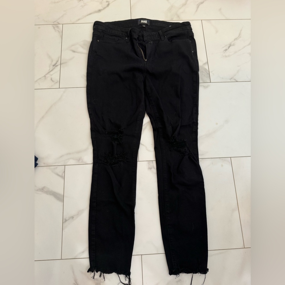 PAIGE Black Skinny Distressed Jeans